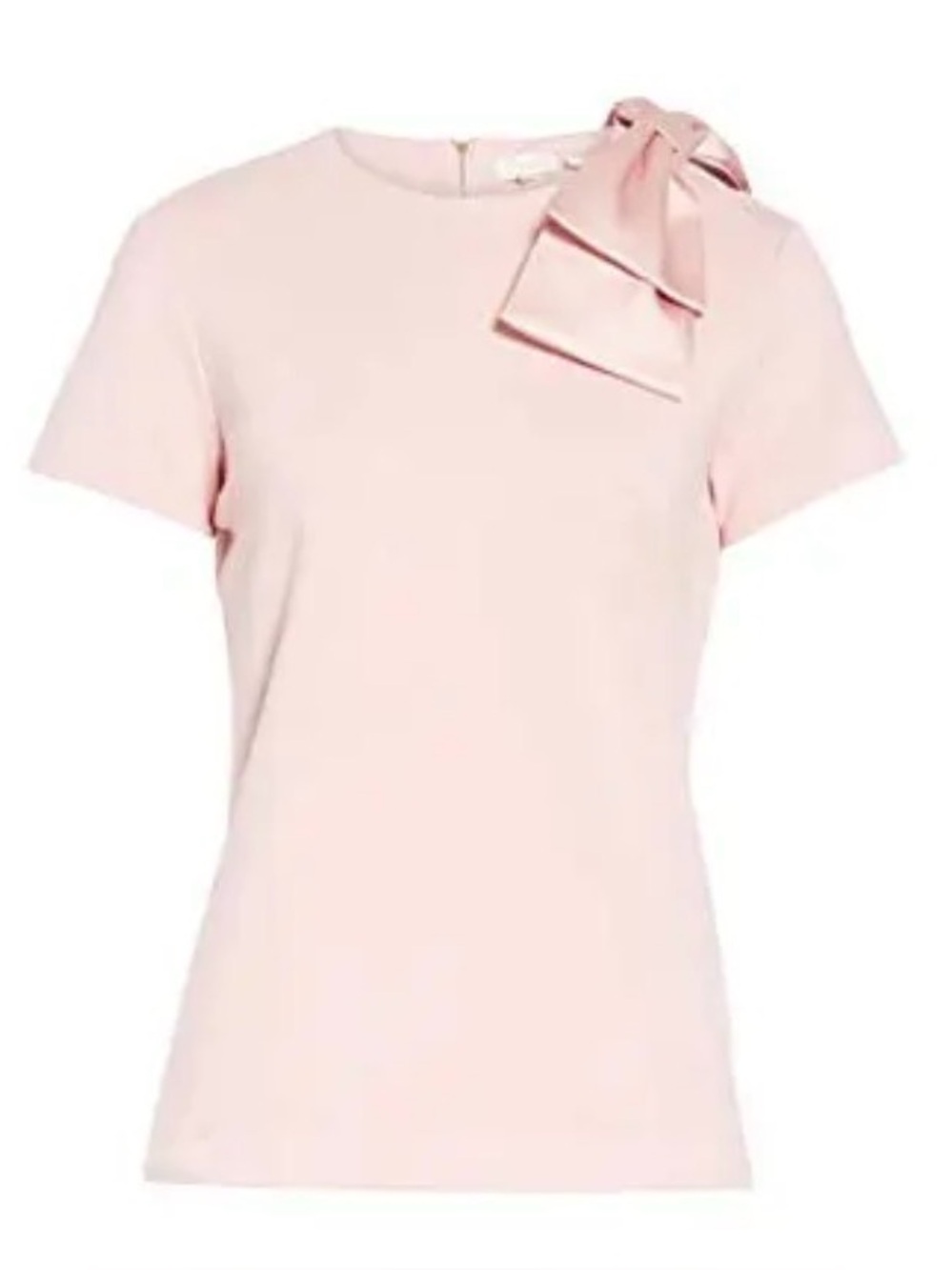 Ted Baker Thick Jersey Pale Pink Short Sleeve Top with Satin Shoulder Bow